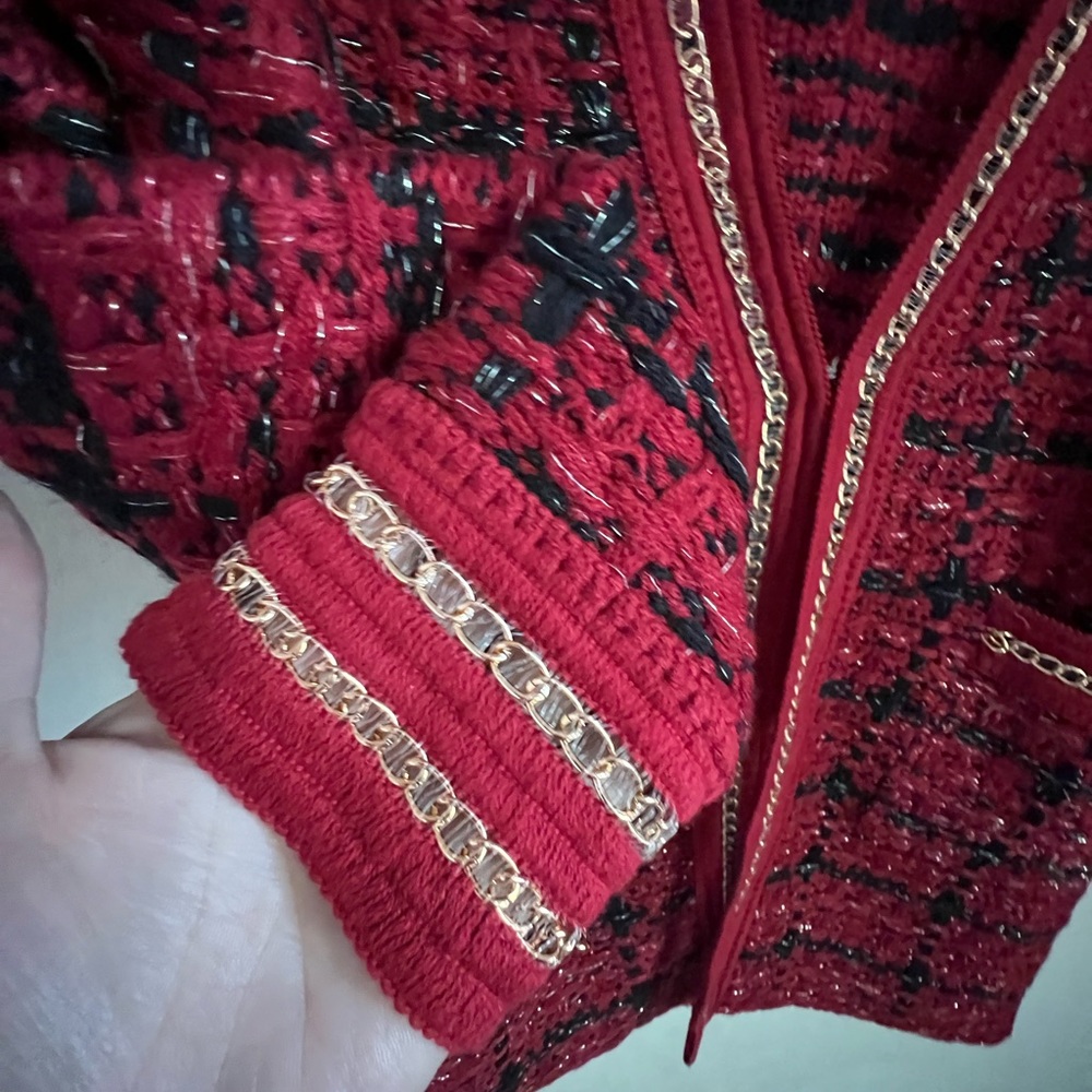 Clichê for Boston Proper tweed chain trim red cardigan ♥️🌹⭐️ - Picture 7 of 13